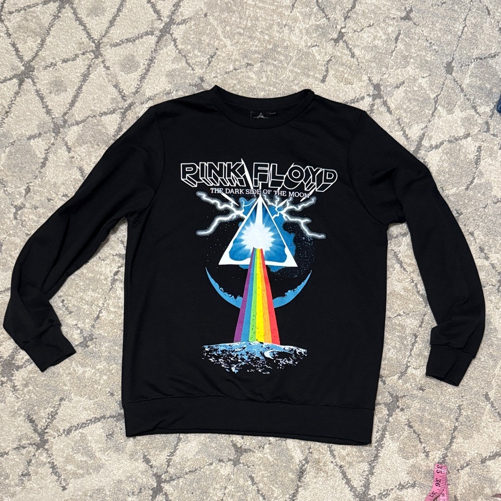 Pink Floyd Black Crewneck Sweater with Rainbow Design